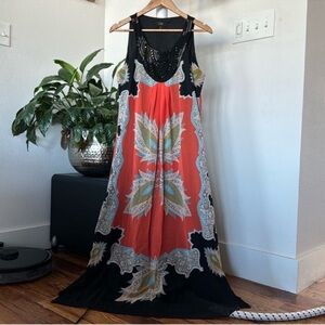 ILE New York Embellished Chiffon Maxi/Long Dress Sz 8/M Black Orange
